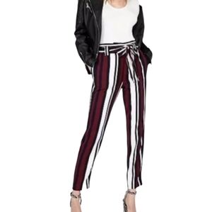 Express High Waist Rise Ankle Dress Pants Flowy Fit Pockets Accent Belt Sz 14